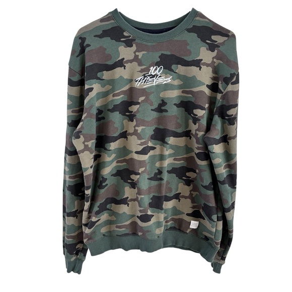 100 THIEVES WOODLAND CREWNECK CAMO Sweatshirt Sz M - Picture 1 of 11